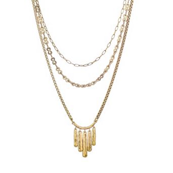 Bella Uno Gold Tone Silver Plated Layered Fan Necklace