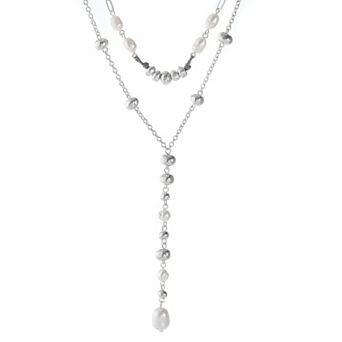 Bella Uno Silver Plated Freshwater Cultured Pearl Layered Lariat Necklace