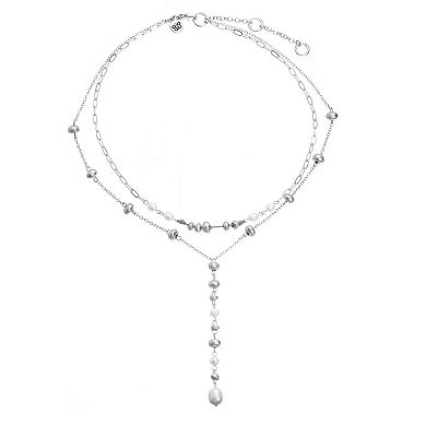 Bella Uno Silver Plated Freshwater Cultured Pearl Layered Lariat Necklace