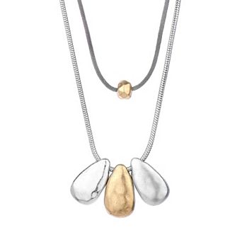 Bella Uno Two Tone Silver Plated Layered Teardrop Necklace