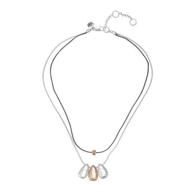 Bella Uno Two Tone Silver Plated Layered Teardrop Necklace