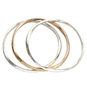 Bella Uno Two Tone Silver Plated Bangle Bracelet Set