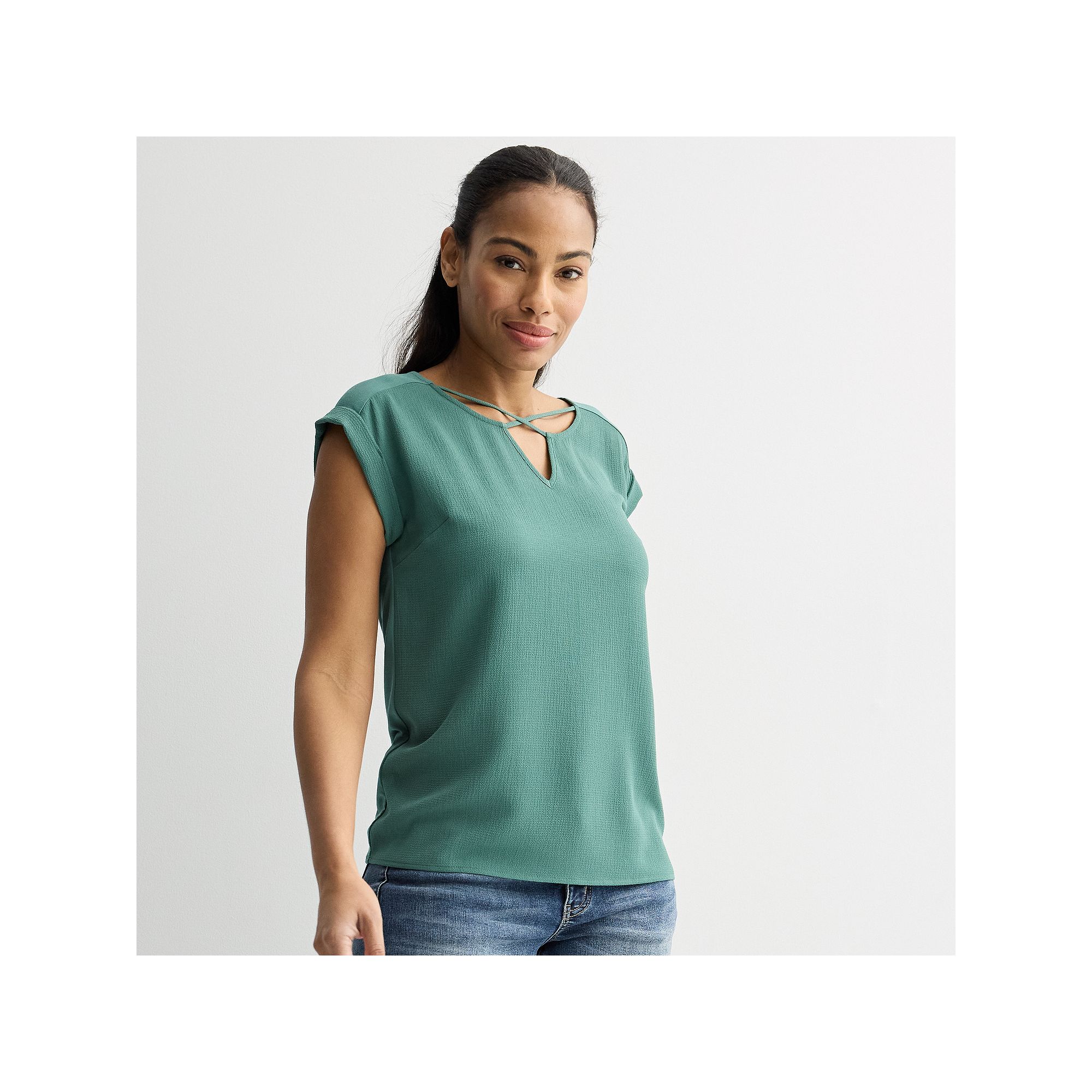 Womens Apt. 9® Lattice Neck Top, Size: Small, Basil