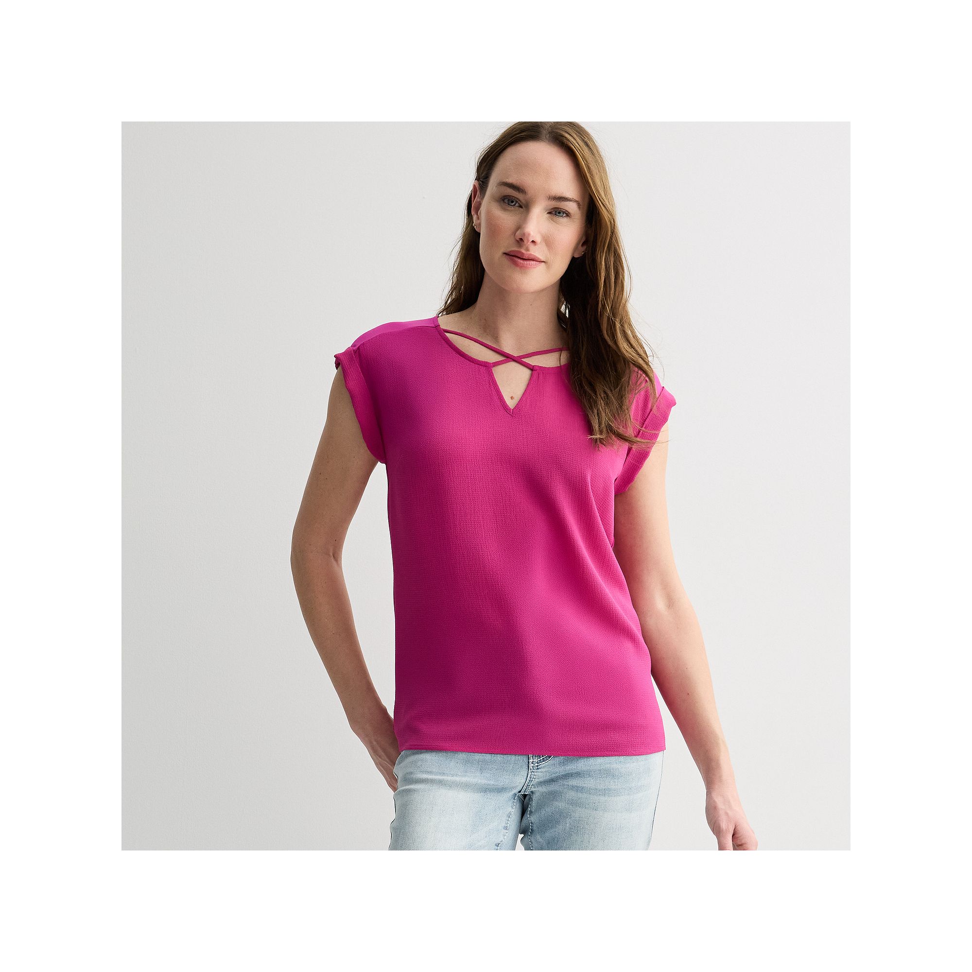 Womens Apt. 9® Lattice Neck Top, Size: XS, Pink