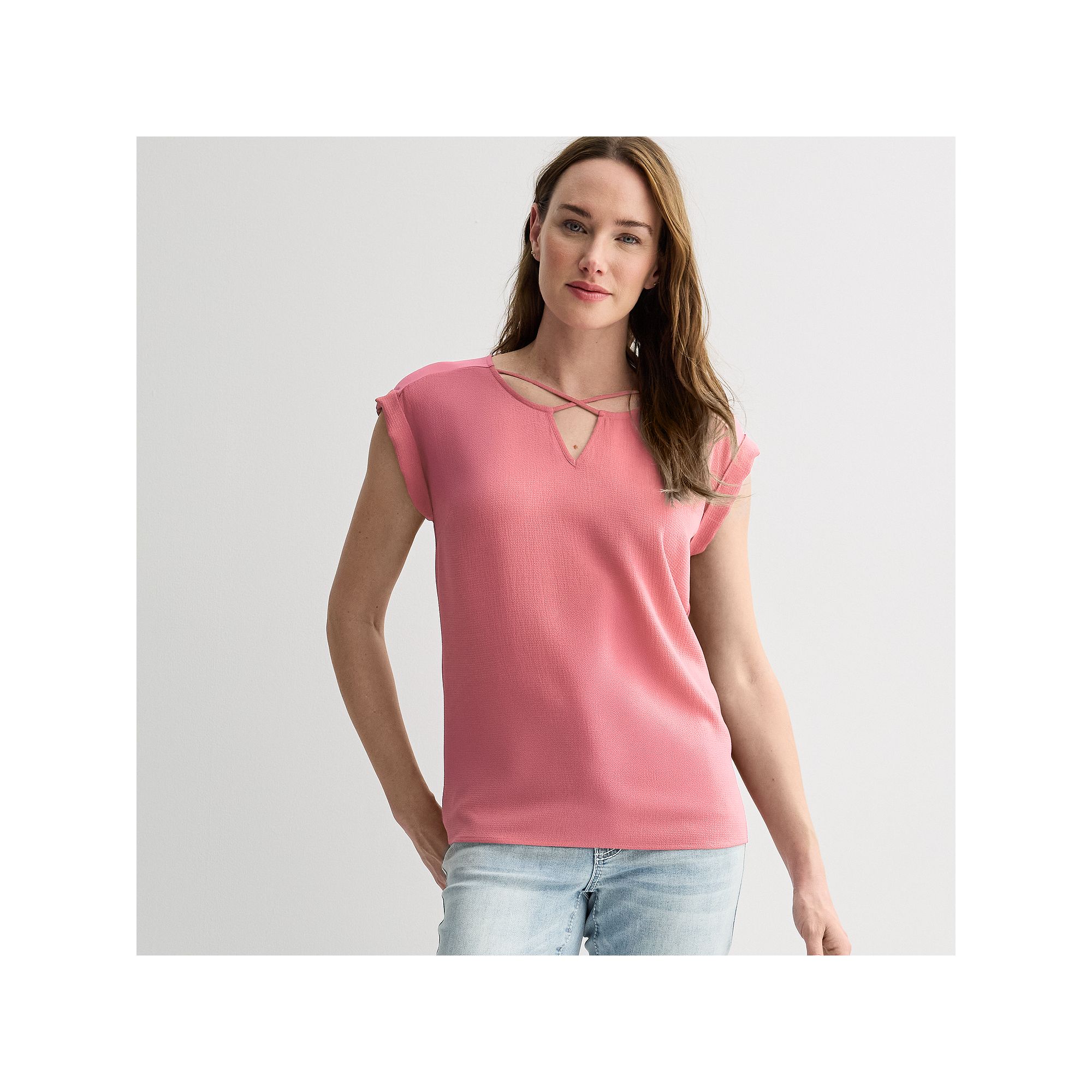 Womens Apt. 9® Lattice Neck Top, Size: XS, Light Pink