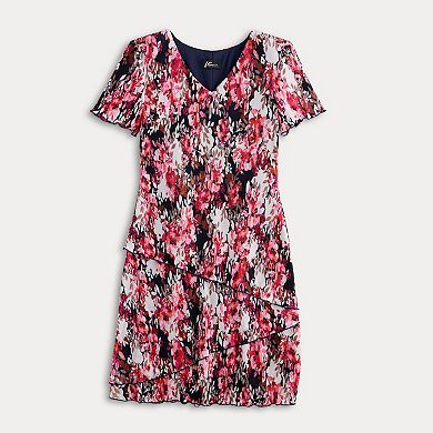 Women's Studio Connection Pleated Bodre Short Sleeve Tiered Skirt