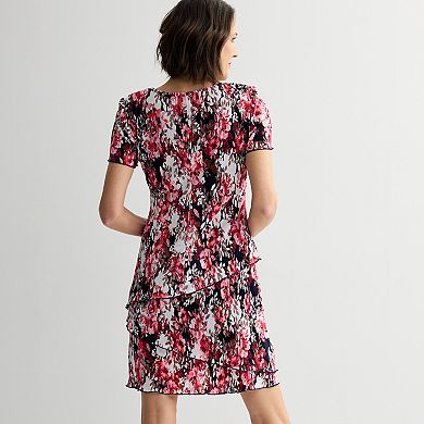 Women's Studio Connection Pleated Bodre Short Sleeve Tiered Skirt