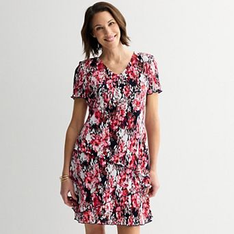 Women's Studio Connection Pleated Bodre Short Sleeve Tiered Dress