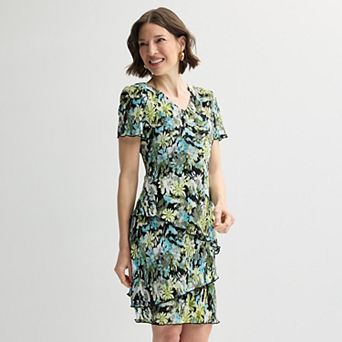 Women's Studio Connection Pleated Bodre Short Sleeve Tiered Dress