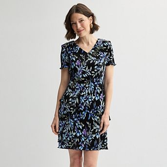 Women's Studio Connection Pleated Bodre Short Sleeve Tiered Dress