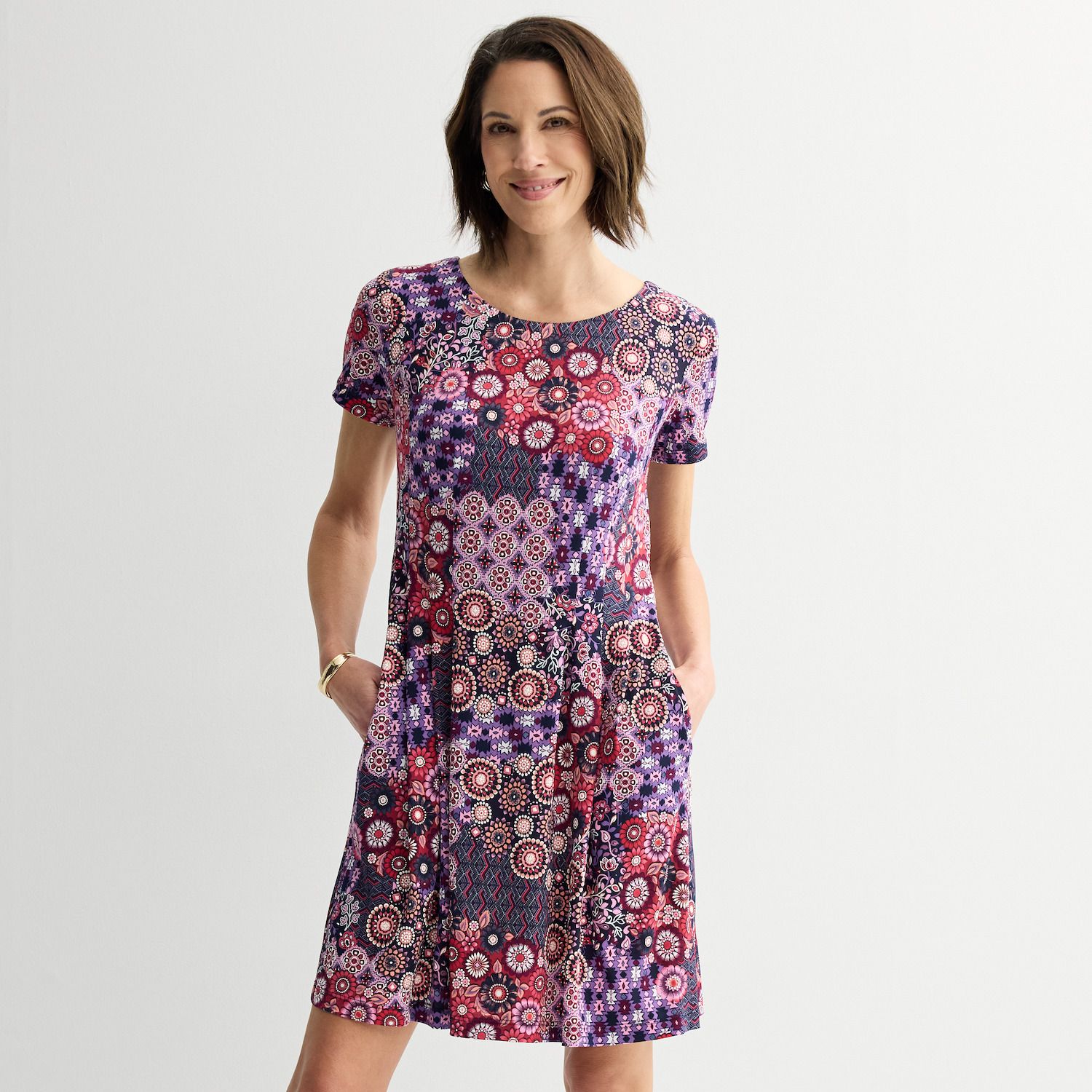 Женские платья Studio Connection Printed Ity Short Sleeve Pocket Dress