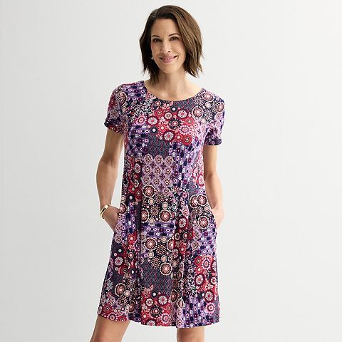 Женские платья Studio Connection Printed Ity Short Sleeve Pocket Dress