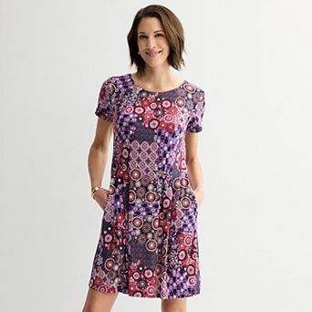 Women's Studio Connection Printed Ity Short Sleeve Pocket Dress