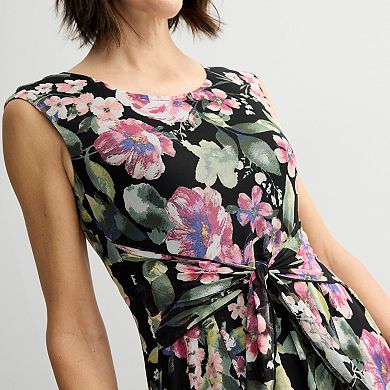 Women's Studio Connection Cap Sleeve Printed Mesh Tie Front Dress