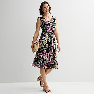 Women's Studio Connection Cap Sleeve Printed Mesh Tie Front Dress