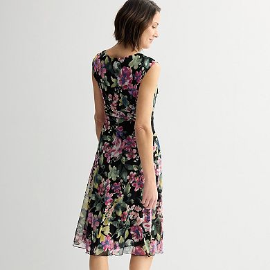 Women's Studio Connection Cap Sleeve Printed Mesh Tie Front Dress