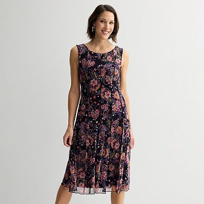 slim fit dress slacks City Studio Womens Juniors Floral Mini Fit & Flare Dress Navy 1