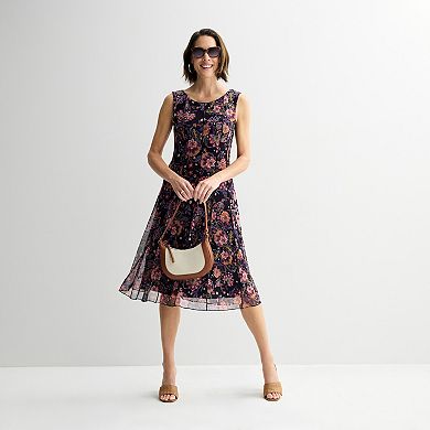Women's Studio Connection Printed Mesh Cap Sleeve Dress