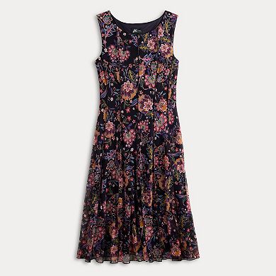 Women's Studio Connection Printed Mesh Cap Sleeve Dress