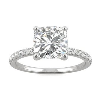 Charles & Colvard 14k White Gold 2 1/3 Carat T.W. Lab-Created Moissanite Cushion Basket Solitaire Ring