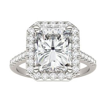Charles & Colvard 14k White Gold Lab-Created Moissanite Radiant Halo Ring