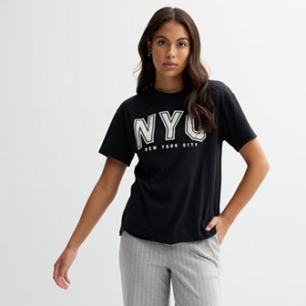 Juniors' "NYC" New York City Block Letters Graphic Tee
