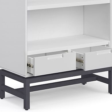 Simpli Home Banting Solid Hardwood Mid Century Bookcase