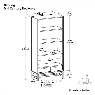 Simpli Home Banting Solid Hardwood Mid Century Bookcase