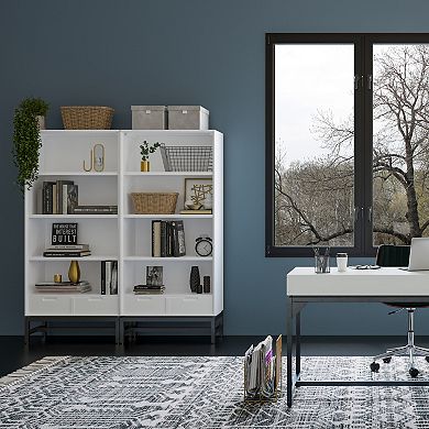 Simpli Home Banting Solid Hardwood Mid Century Bookcase