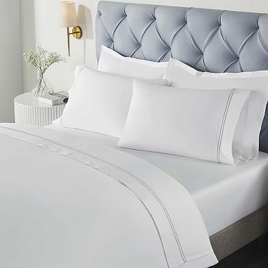 SUPERIOR Fieldstone Cotton Two-Line Embroidered Deep Pocket Sheet Set