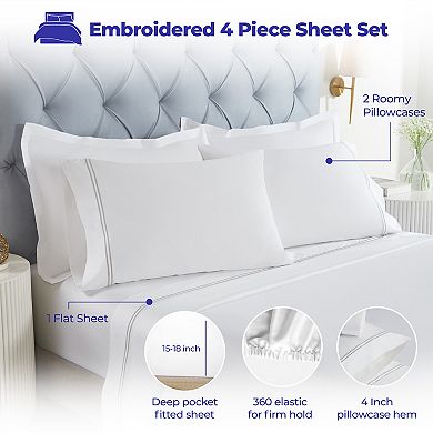 SUPERIOR Fieldstone Cotton Two-Line Embroidered Deep Pocket Sheet Set