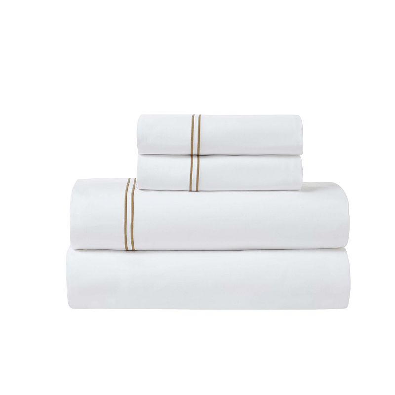 SUPERIOR Fieldstone Cotton Two-Line Embroidered Deep Pocket Sheet Set, Gold