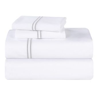 SUPERIOR Fieldstone Cotton Two-Line Embroidered Deep Pocket Sheet Set