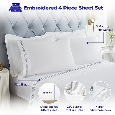 SUPERIOR Harrison Cotton Greek Key Embroidered Deep Pocket Sheet Set
