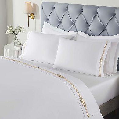 SUPERIOR Moon Lawn Cotton Gold Embroidered Deep Pocket Sheet Set