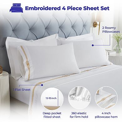 SUPERIOR Moon Lawn Cotton Gold Embroidered Deep Pocket Sheet Set