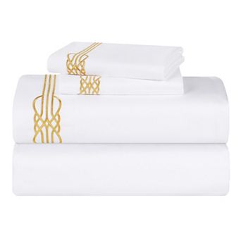 SUPERIOR Moon Lawn Cotton Gold Embroidered Deep Pocket Sheet Set