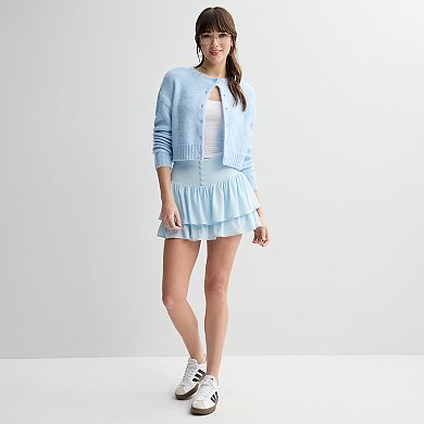 Juniors' Threads of Luxx Button-Front Tiered Skirt