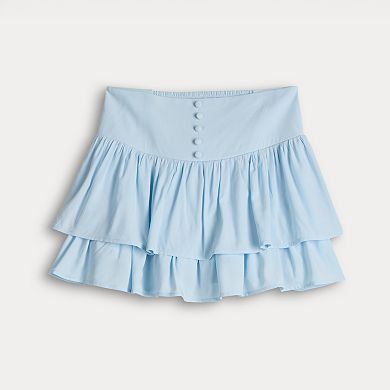 Juniors' Threads of Luxx Button-Front Tiered Skirt