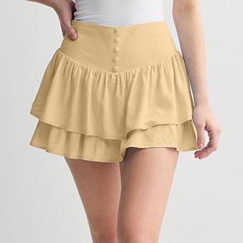 Juniors' Threads of Luxx Button-Front Tiered Skirt