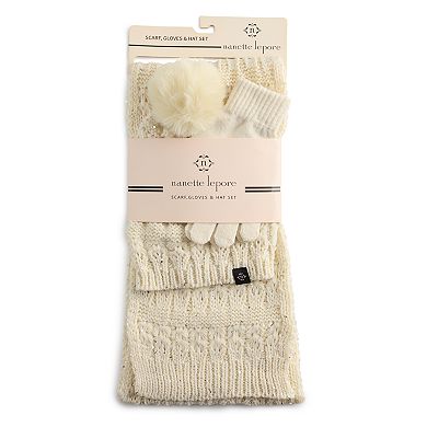 Women's Nanette Lepore Scarf, Gloves, and Hat 3-Piece Set