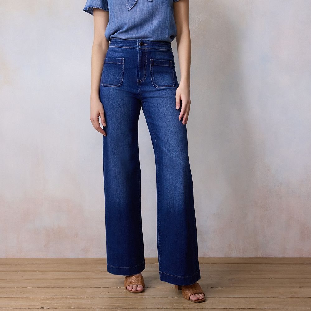 Super High Rise Tab Waistband Cuff Slim Wide Jeans - Commisioner