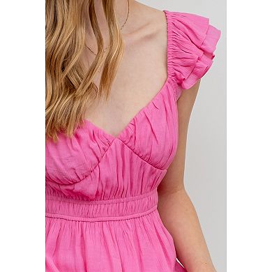 August Sky Women's Ruched Layered Ruffle Sleeve Midi Dress