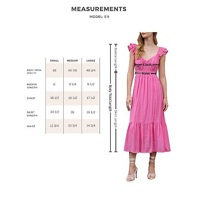 August Sky Women's Ruched Layered Ruffle Sleeve Midi Dress