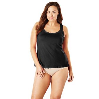 Comfort Choice Women's Plus Size Lace-Trimmed Stretch Cotton Camisole