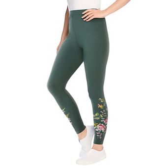 Woman Within Plus Size Tall Stretch-Cotton Knit Pull-On Embroidered Leggings