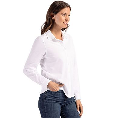 Cutter & Buck Advantage Tri-Blend Soft Pique Long Sleeve Knitted Womens Button Down