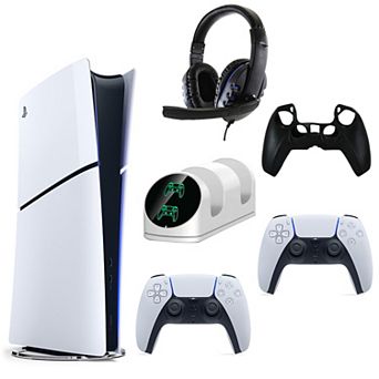 PS5 Slim Console with White DualSense and Accessories