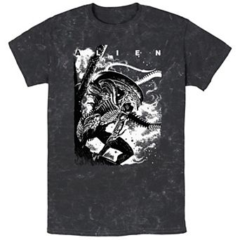 Men's Aliens Xenomorph Ready To Attack Mineral Wash Graphic Tee