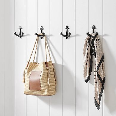 4 Piece Black Cast Iron Anchor Two-prong Decorative Wall Sculpture Figure Utility Double Hook Set